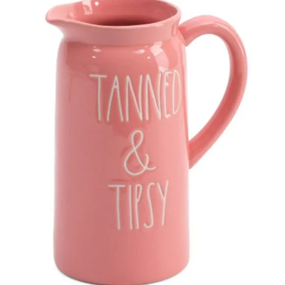 NWT Rae Dunn Tanned And Tipsy Pitcher Ceramic Brand New - Picture 1 of 6